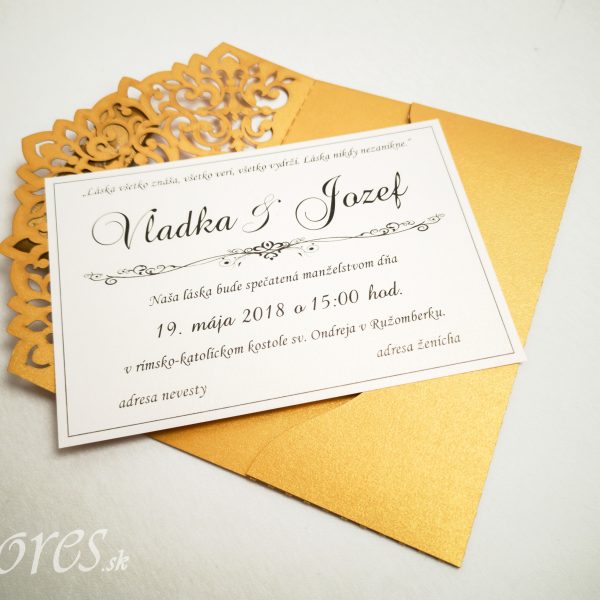 Vyrezávané svadobné oznámenie “Golden letter” - Otvorené